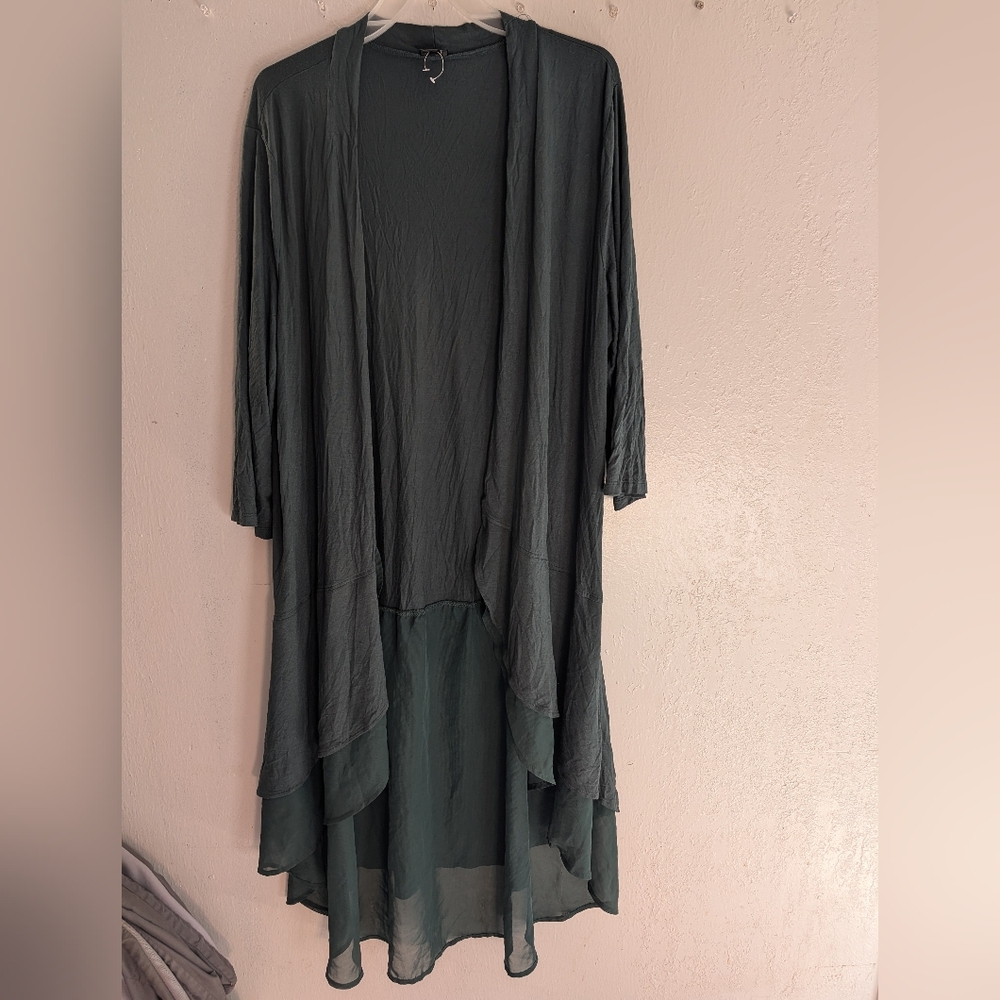 Lightweight Flowing Long Cardigan - Dark Green